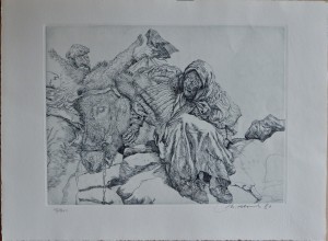 Alcorlo Manuel, Con el burro, grabado, edición 200 ejemplares, numerado, datado y firmado a lápiz, huella 29x39 cms. y papel 39x53 cms (3)