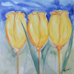 Gockel A. A. , Tres tulipanes amarillos, cartel 70x70 cms. 16 (1)