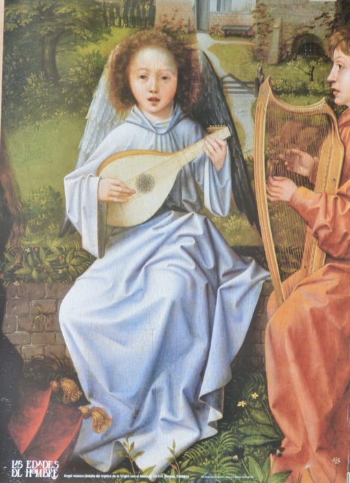 Las Edades del Hombre - "El angel músico" cartel original, detalle del tríptico La Virgen con el Niño