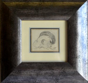 Torrado Ramón, cabeza de mujer con sombrero, dibujo lápiz papel, enmarcado, 5x6 cms. y marco 19,50x20,50 cms.  (3)