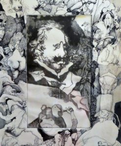 Manuel Alcorlo - "Quevedo y sus cosas" grabado aguafuerte orlado con dibujos originales tinta china, enmarcado