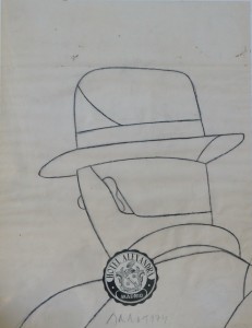 Arroyo Eduardo 1974, Fausto, dibujo original carboncillo graso y collage cartulina,  enmarcado, obra 47x36 cms. y marco 57x45 cms. 3900 (3)