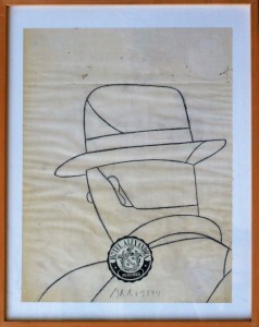 Arroyo Eduardo 1974, Fausto, dibujo original carboncillo graso y collage cartulina,  enmarcado, obra 47x36 cms. y marco 57x45 cms. 3900 (6)