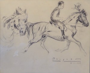 Becquer Carlos, Equitación, dibujo lápiz papel, enmarcado, dibujo 16x20 cms. y marco 30x34 cms (5)