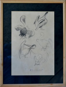 Becquer Carlos, Pelícanos, dibujo lápiz papel, enmarcado, dibujo 31x21 cms. y marco 42x32 cms. 190 (6)