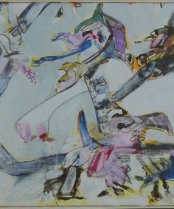 Bonifacio 1973 - "Pelea de aves" pintura técnica mixta cartulina, enmarcado