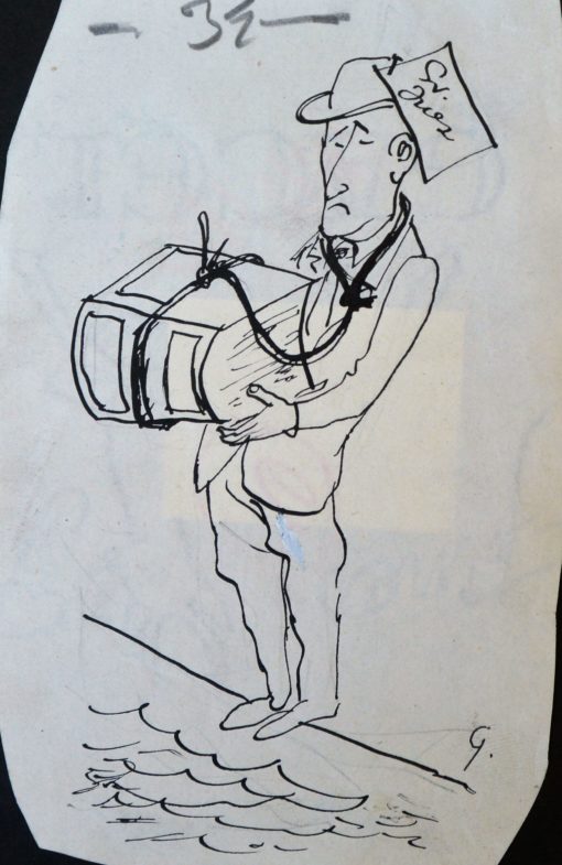 Lorenzo Goñi - "Sr. Juez" dibujo tinta china papel, enmarcado