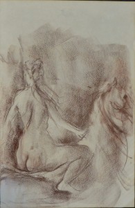 Juanvi, Juan Vicente Barrio, Joven desnuda a caballo, dibujo carboncillo papel, enmarcado, dibujo 31x21 cms. y marco 48x38 cms. 330 (5)