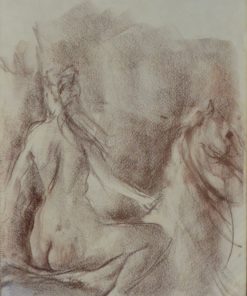 Juanvi, Juan Vicente Barrio - "Joven desnuda a caballo" dibujo carboncillo papel, enmarcado