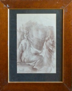 Juanvi, Juan Vicente Barrio, Joven desnuda a caballo, dibujo carboncillo papel, enmarcado, dibujo 31x21 cms. y marco 48x38 cms. 330 (9)