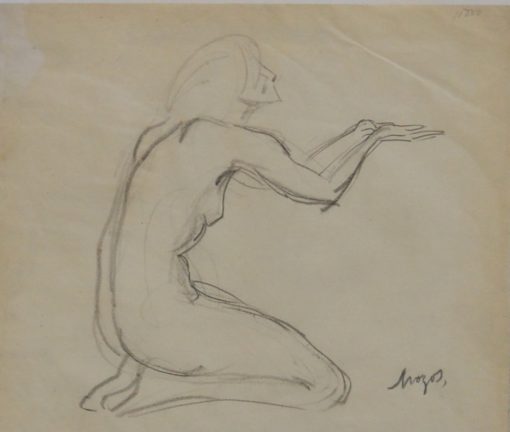 Pedro Mozos - "Mujer arrodillada orando" dibujo lápiz papel, enmarcado
