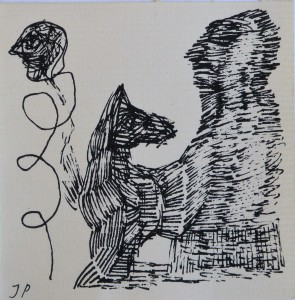 Pagola Javier, Centauro, dibujo tinta papel, enmarcado, dibujo 10x10 cms. y marco 22x22 cms (1)