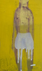 Pagola Javier, Falda blanca, técnica mixta cartulina, enmarcado, pintura 17x10,50 cms.  y marco 29x22 cms (1)