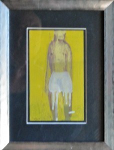 Pagola Javier, Falda blanca, técnica mixta cartulina, enmarcado, pintura 17x10,50 cms.  y marco 29x22 cms (2)