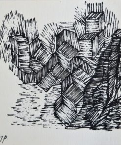 Javier Pagola - "Paisaje cúbico" dibujo tinta papel, enmarcado