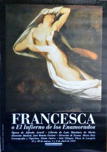 Scheffer Ary, Los fantasmas de Paolo y Francesca se aparecen a Dante y Virgilio, fragmento, cartel original ópera Francesca o el Infierno de los enamorados, 98x68 cms (3)