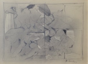 bonifacio 1969 Composición, dibujo lapiz papel, enmarcado, dibujo 19x26 y marco 46x55 cms. 1200 (3)