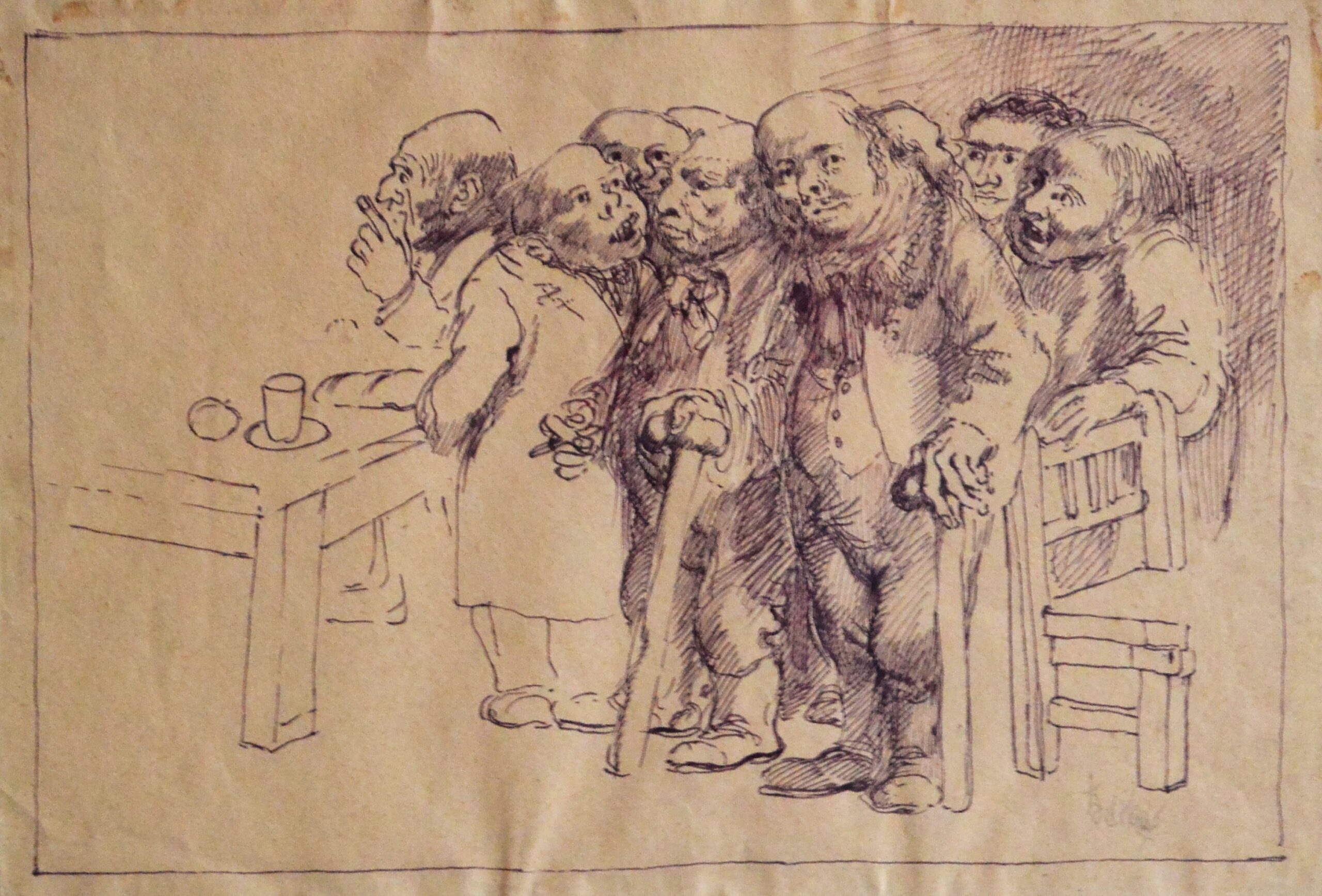 Juan Barba - "Autoridades" dibujo tinta plumilla papel, enmarcado