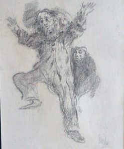 Juan Barba - "Baile del payaso" dibujo carboncillo papel, enmarcado