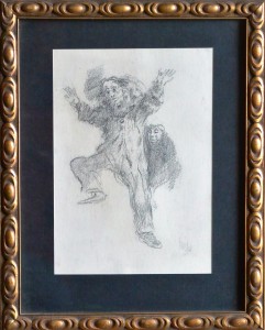 Barba Juan, Baile del payaso, dibujo carboncillo papel, enmarcado, dibujo 31x22 cms. y marco 46x37 cms (7)