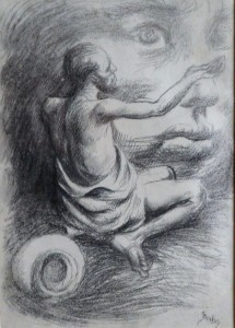 Barba Juan, Mendigo, dibujo carboncillo papel, enmarcado, dibujo 33x24 cms. y marco 51x41 cms (4)