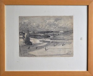Barradas Rafael Pérez, Paisaje urbano, dibujo carboncillo papel, enmarcado, dibujo 23x31 cms. y marco 44x54 cms (6)