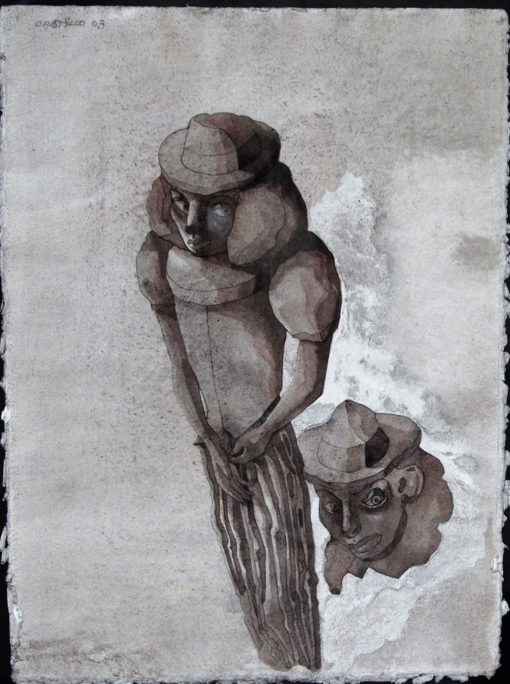 Jorge Castillo 2003 - "Joven con sombrero" dibujo tinta y aguada papel, enmarcado