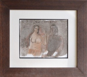 Cuevas Jose Luis, El pintor y la modelo, dibujo original técnica mixta cartulina, enmarcado, dibujo 19,50x24,50 cms. y marco 40x45 cms (4)