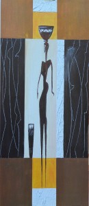 Decoración, mujer con cántaro y un jarrón, LA 222, cartel 70x30 cms.  (2)