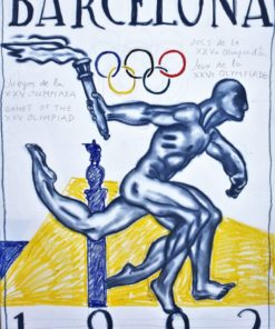 Javier de Juan - "Barcelona 1992" dibujo original con texto, técnica mixta papel, preparatorio para los Juegos Olímpicos 1992