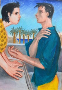 Javier de Juan, Edipo y la esfinge, dibujo original técnica mixta papel, 100x70 cms (2)