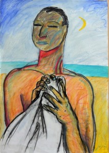 Javier de Juan, El guardián de la playa, dibujo original técnica mixta papel, 100x70 cms (4)
