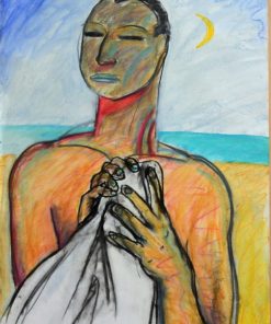 Javier de Juan - "El guardián de la playa" dibujo original técnica mixta papel