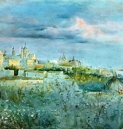 Juan Vicente Barrio, Juanvi - "Vista del Palacio Real desde Templo Debot" oleo lienzo, enmarcado