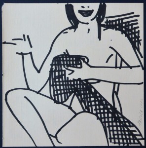 Pagola Javier, Joven en la playa, dibujo tinta papel, enmarcado, dibujo 17x17 cms. y marco 36x36 cms. (1)