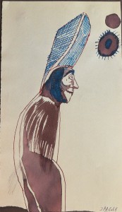 Pagola Javier, La torre en la cabeza, dibujo técnica mixta papel, enmarcado, dibujo 20x12 cms. y marco 28x18 cms (1)