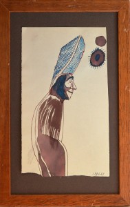 Pagola Javier, La torre en la cabeza, dibujo técnica mixta papel, enmarcado, dibujo 20x12 cms. y marco 28x18 cms (2)