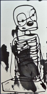 Pagola Javier, Personaje cadavérico, dibujo acrílico cartulina, enmarcado, dibujo 21x10,50 cms. y marco 28x18 cms (6)