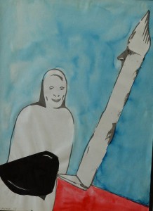 Pagola Javier, Sonrisa de monja, técnica mixta papel, enmarcado, dibujo 24x33 cms. y marco 44x36 cms (9)
