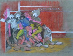 Poza Silvino, La bronca II, Técnica mixta cartulina, enmarcado, obra 32,50x42 cms. y marco 52x61 cms. 1200-900 (4)