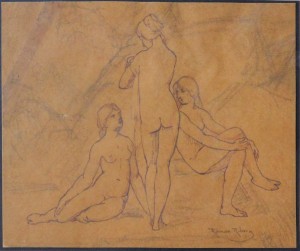 Ribera Román, las tres gracias, dibujo lápiz papel, enmarcado, papel 13x15 cms. y marco 31x31,50 cms. 120 (2)