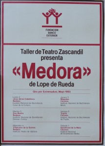 Taller de Teatro Zascandil, Medora, de Lope de Rueda, cartel representación teatral, 67x47 cms (1)