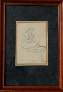 Torrado Ramón, Dama cosiendo, dibujo lapiz papel, enmarcado, dibujo 10,50x7,50 cms. y marco 24x17 cms. 50 (3)