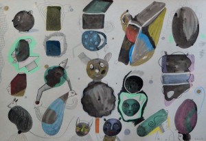 pagola javier 1992, Mundo onírico, acrílico cartulina, enmarcado, pintura 52x85 cms. y marco 76x106 cms (17)