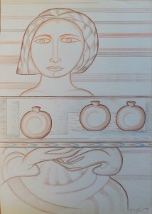 Brotat Joan, Mujer con vasijas, lápices colores papel, 70x50 cms. 360 (4)