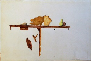 Castillo Jorge 1982 N. York, Mesa rota con frutas, lápiz y acuarela papel, 31x48 cms.  (7)