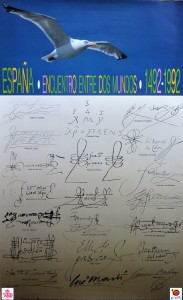 España, encuentro entre dos mundos, cartel conmemoración 500º aniversario descubrimiento, 99x62 cms (3)