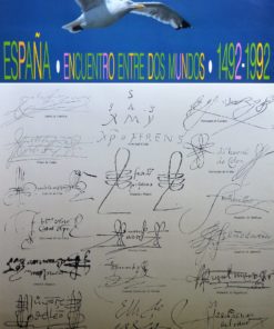 España - "Encuentro entre dos mundos" cartel conmemoración 500º aniversario descubrimiento