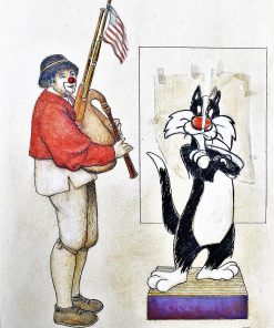 Luis V. Ortés - "Presunto héroe" dibujo original técnica mixta y collage papel, enmarcado