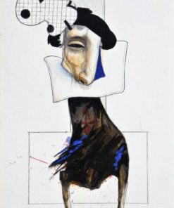 Luis V. Ortés - "Artista" dibujo original técnica mixta cartulina, enmarcado